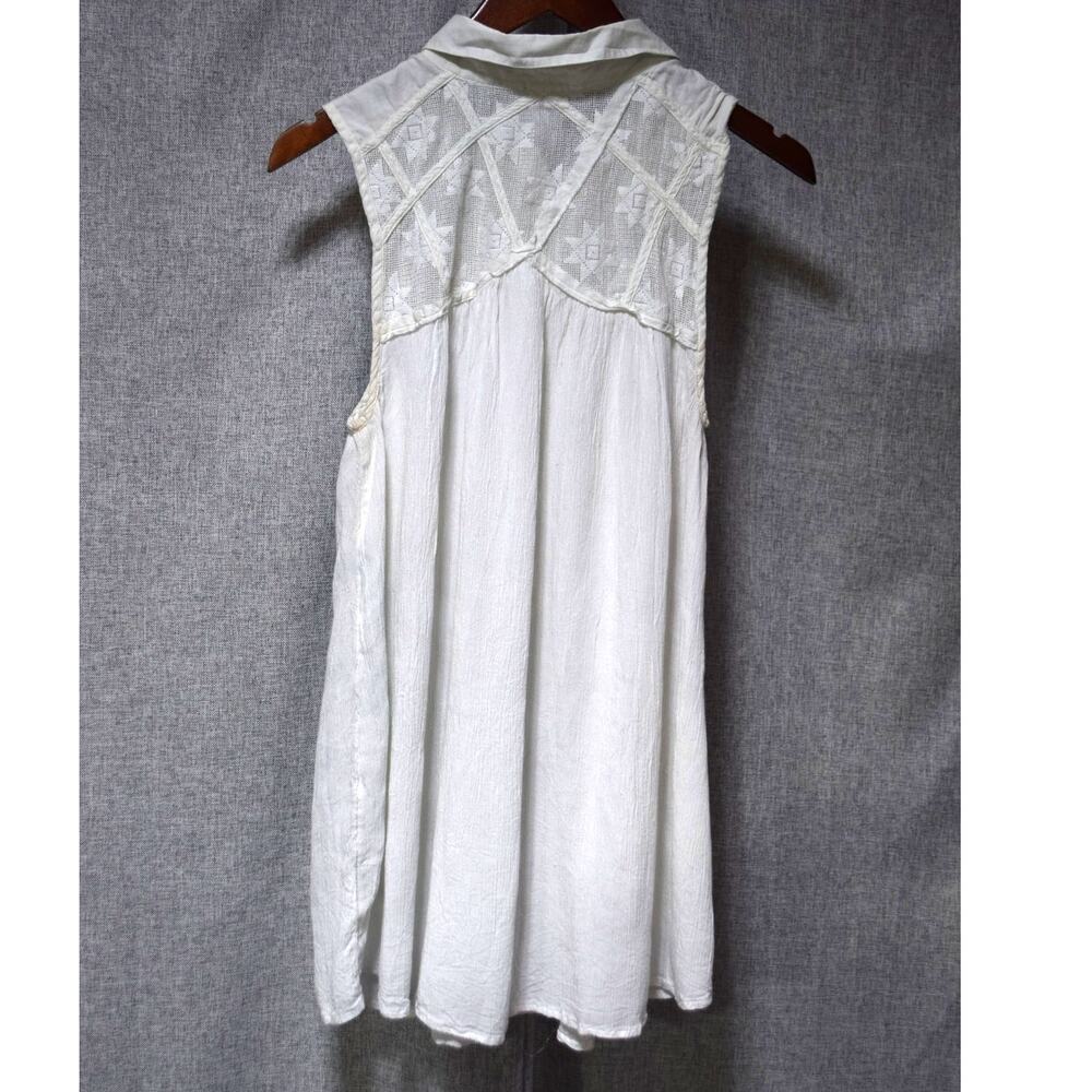 Free People Ivory Sleeveless Lace Inset Button Front Tunic Top L - Picture 4 of 4